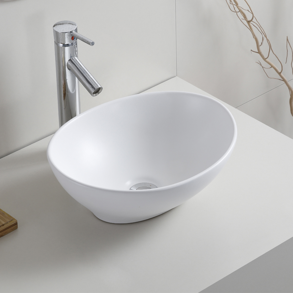 Wiesbaden Barco Waskom Ovaal Keramiek 40x33cm Mat Wit